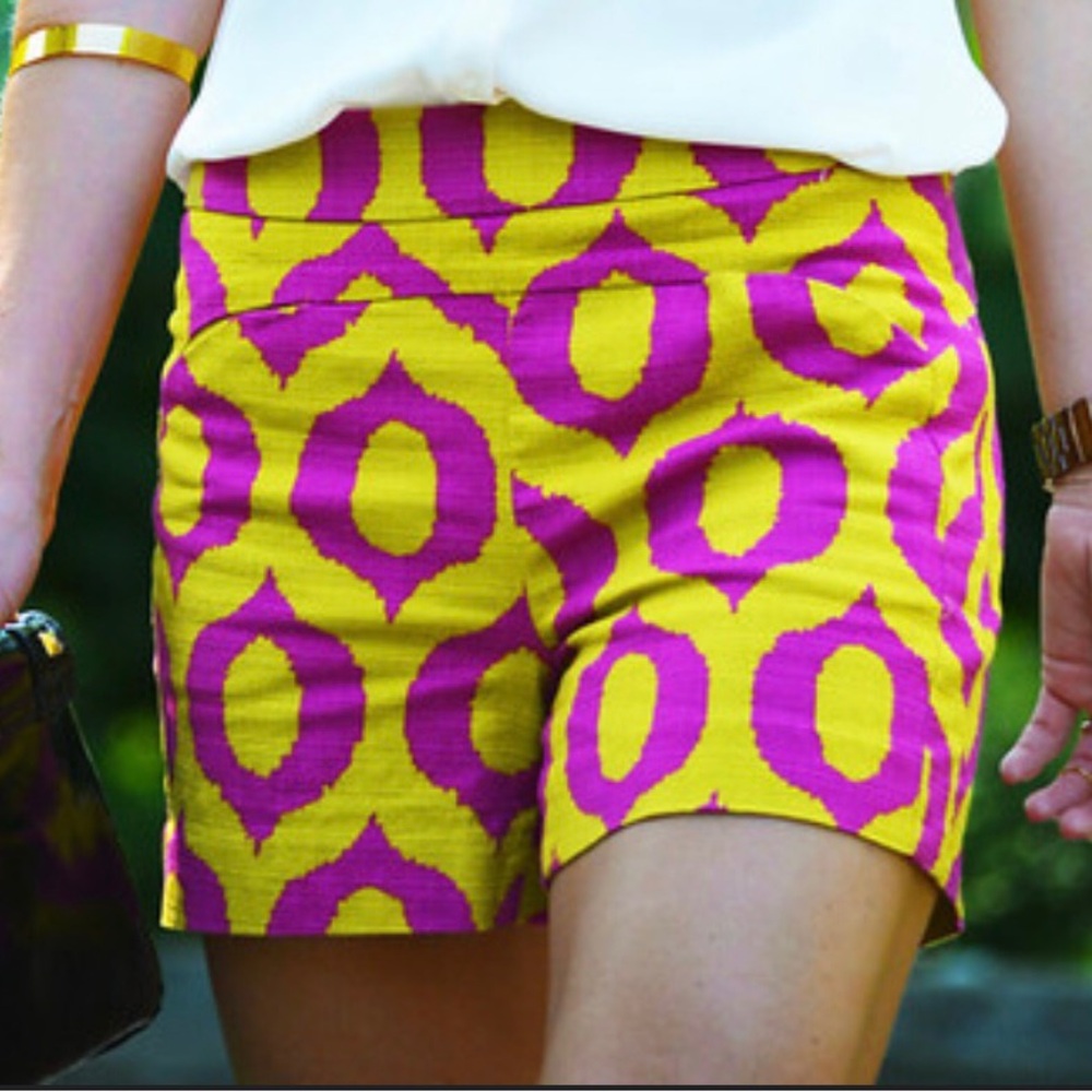 Anthropologie Cartonnier Ikat Shorts.Hot Pink Yellow Green SZ. 14 four pockets.